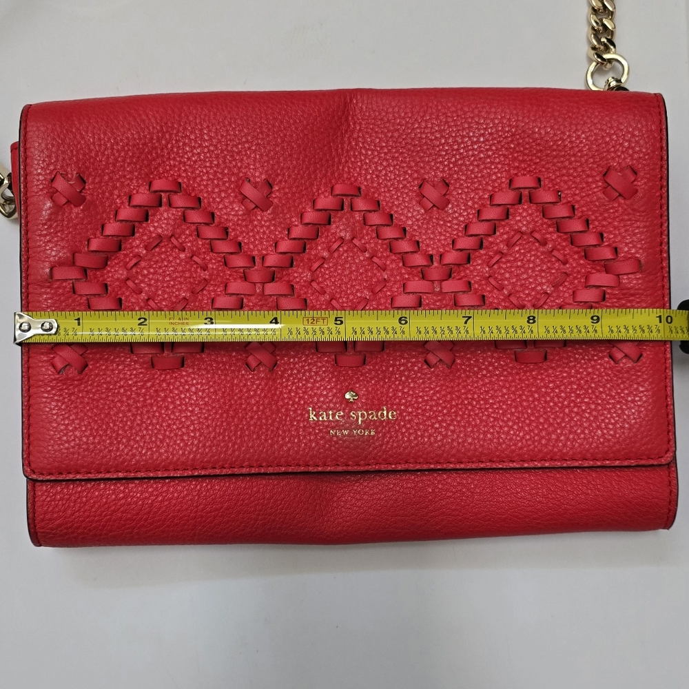 Kate Spade Flynn Red Leather Clutch Cross Body 10 x 7.5 x 1.25 - Picture 12 of 17